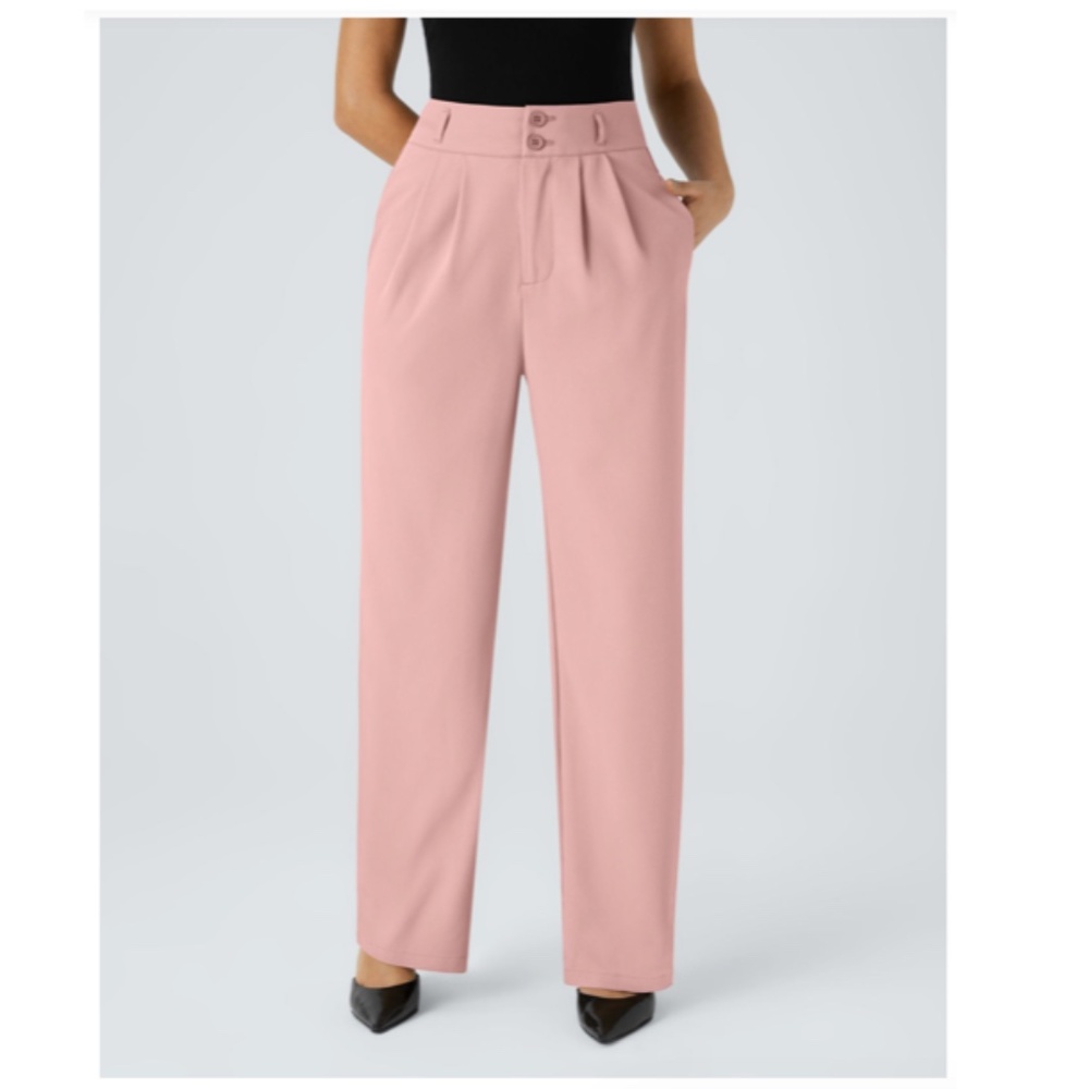 HALARA Flex High Waisted Zipper Pocket Shirred Straight Leg Pants Peachskin Med